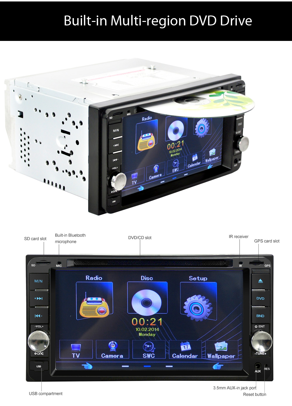 7 inch Car DVD Player 12V Auto Video Remote Control Intelligent Reversing Camera GPS Navigation Function