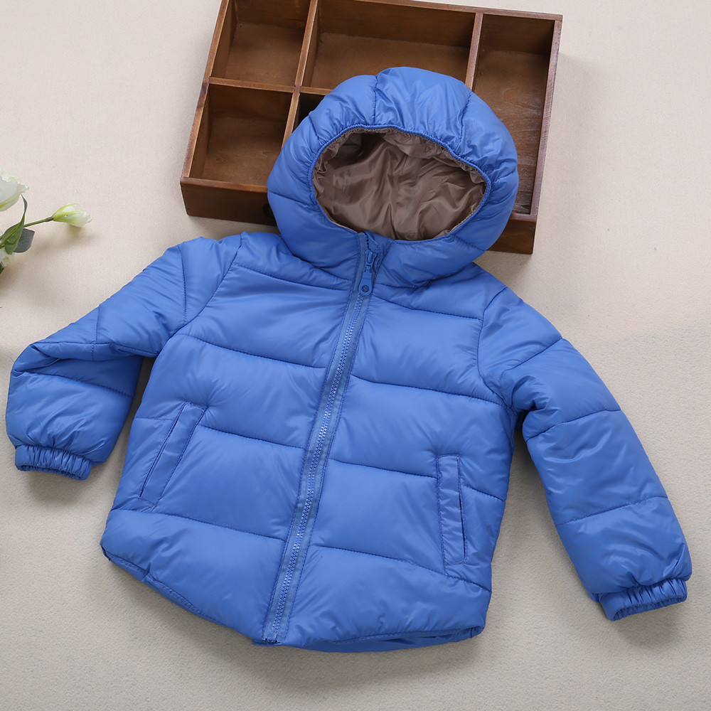 Fashion Hooded Zipper Pocket Design Long Sleeve Pure Color Children Down Jacket