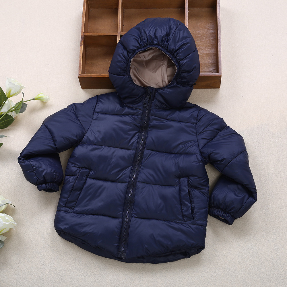 Fashion Hooded Zipper Pocket Design Long Sleeve Pure Color Children Down Jacket