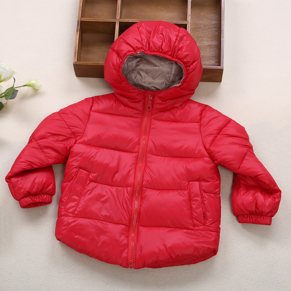Fashion Hooded Zipper Pocket Design Long Sleeve Pure Color Children Down Jacket