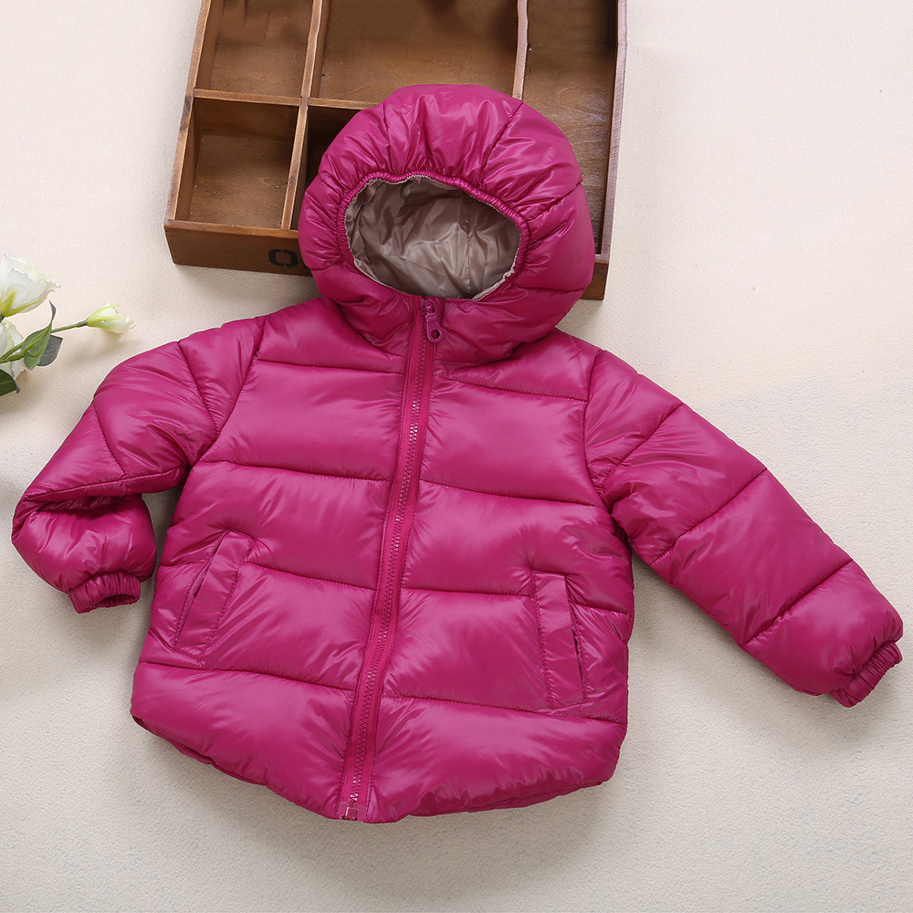 Fashion Hooded Zipper Pocket Design Long Sleeve Pure Color Children Down Jacket