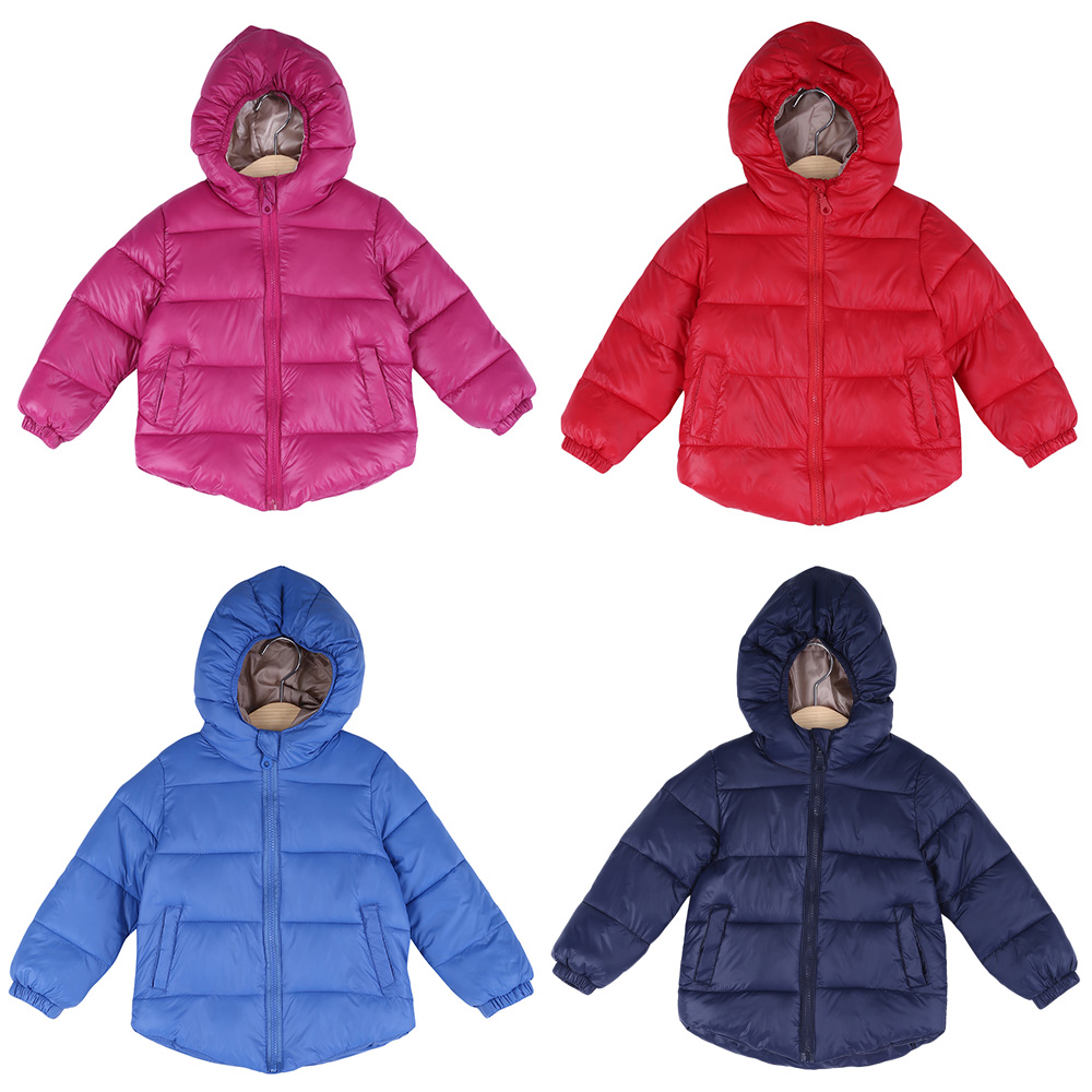 Fashion Hooded Zipper Pocket Design Long Sleeve Pure Color Children Down Jacket