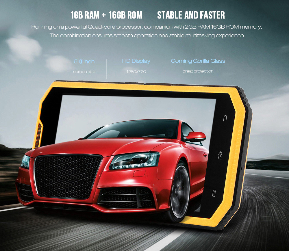 Ken Xin Da W7 5.0 inch Android 6.0 4G Smartphone MTK6735 Quad Core 1.3GHz 1GB RAM 16GB ROM Corning Gorilla Glass 3 Screen GPS IP68 Waterproof Shockproof Dustproof