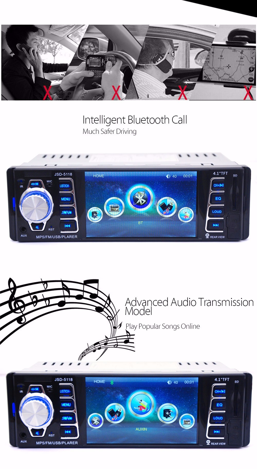 JSD - 5118 7020G 4.1 inch Car Digital Audio Stereo MP5 Player Remote Control