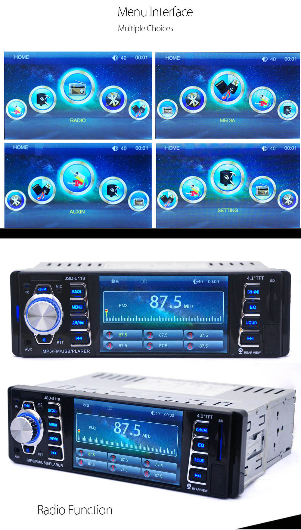 JSD - 5118 7020G 4.1 inch Car Digital Audio Stereo MP5 Player Remote Control