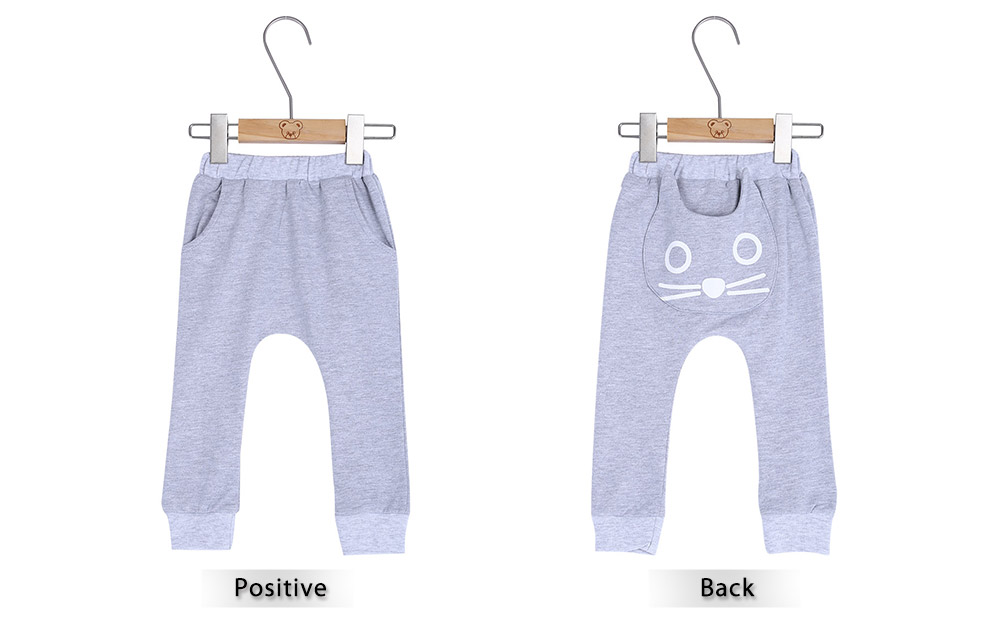 Baby Child Sweet Cartoon Animal Cat Solid Color High Waist Pocket Design Elastic Long Pants