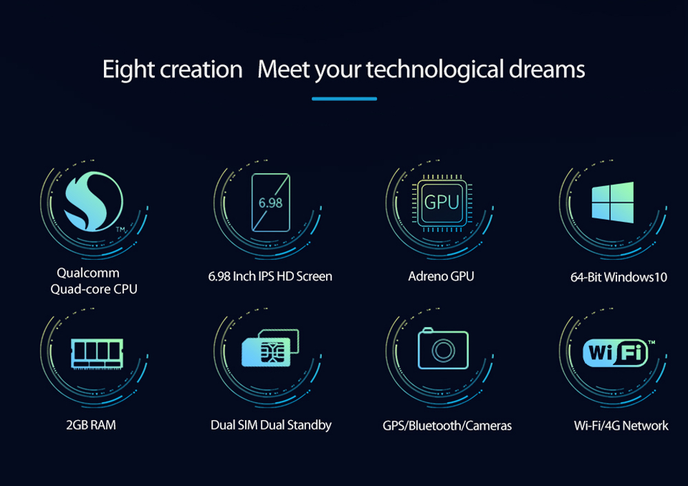 Cube WP10 6.98 inch 4G Phablet Windows 10 Mobile MSM8909 Quad Core 1.3GHz 2GB RAM 16GB ROM 5.0MP Rear Camera IPS Screen WiFi OTG GPS Bluetooth 4.1