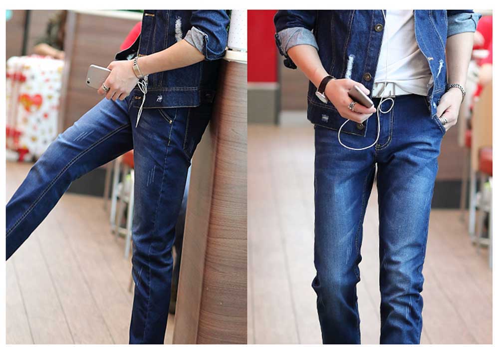 Fashionable Zipper Design Pocket Decoration Mid-rise Slim Fit Jeans for Men