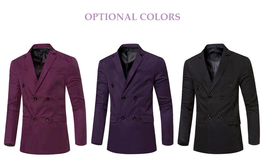 Simple Design Pure Color Pocket Decoration Double-breasted Suit Jacket for Men