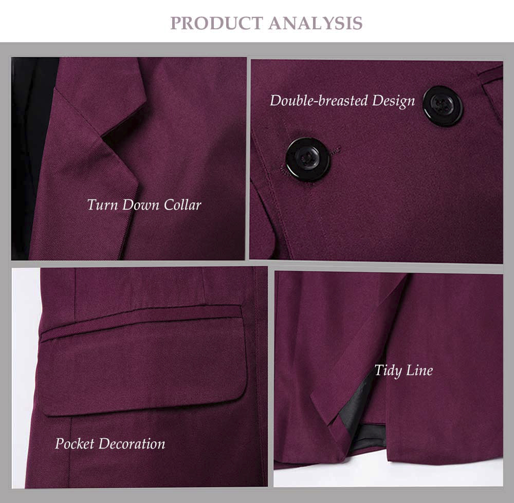Simple Design Pure Color Pocket Decoration Double-breasted Suit Jacket for Men