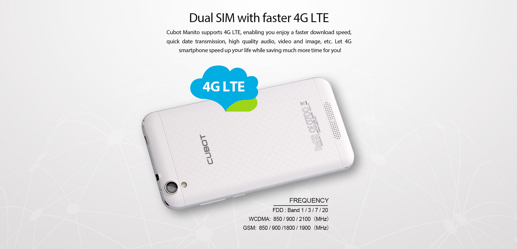 Cubot Manito Android 6.0 5.0 inch 4G Smartphone MTK6737 Quad Core 1.3GHz 3GB RAM 16GB ROM Bluetooth 4.0 A-GPS Accelerometer
