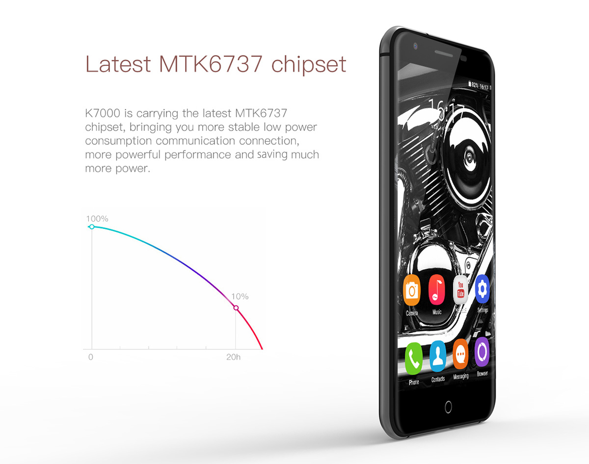 Oukitel K7000 Android 6.0 5.0 inch 4G Smartphone MTK6737 Quad Core 1.3GHz 2GB RAM 16GB ROM Fingerprint Scanner 2.5D Arc Screen Bluetooth 4.0