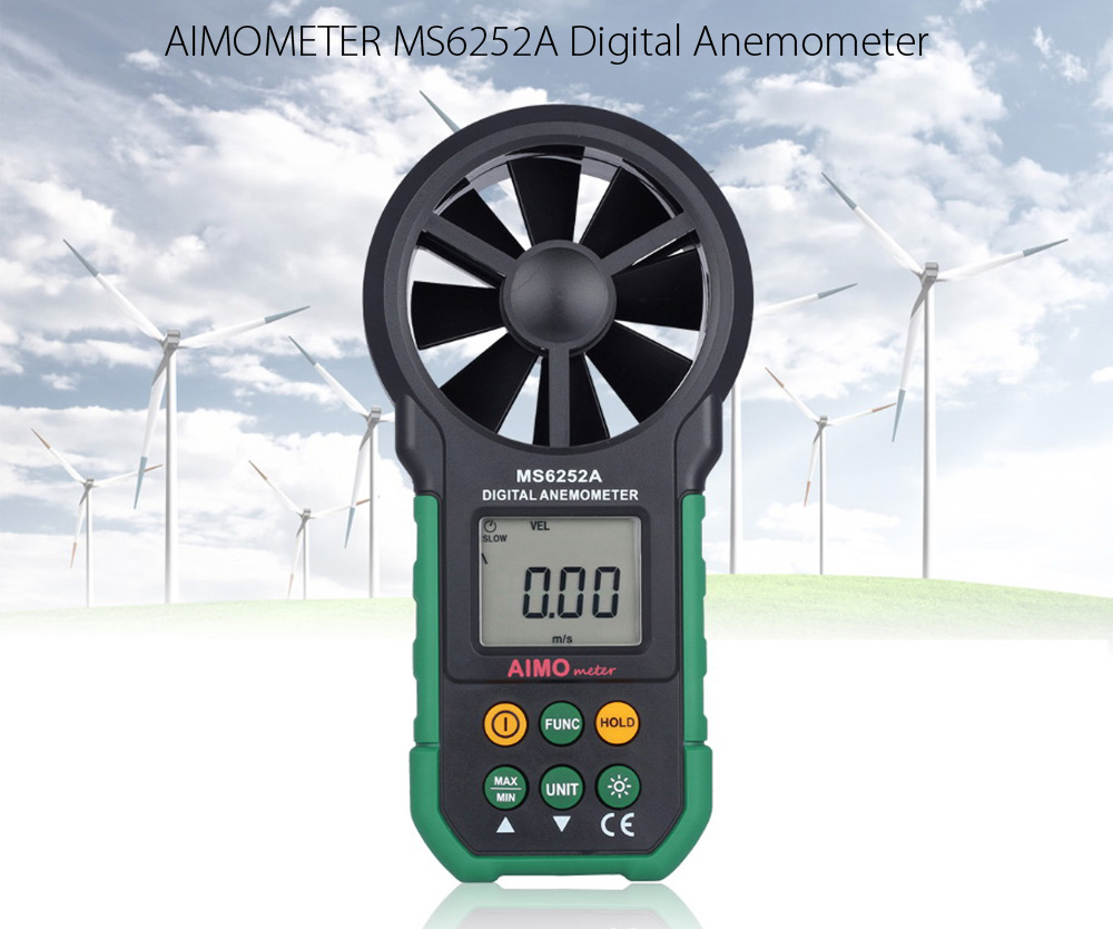 AIMOMETER MS6252A Handheld Digital Anemometer Air Speed Velocity Meter