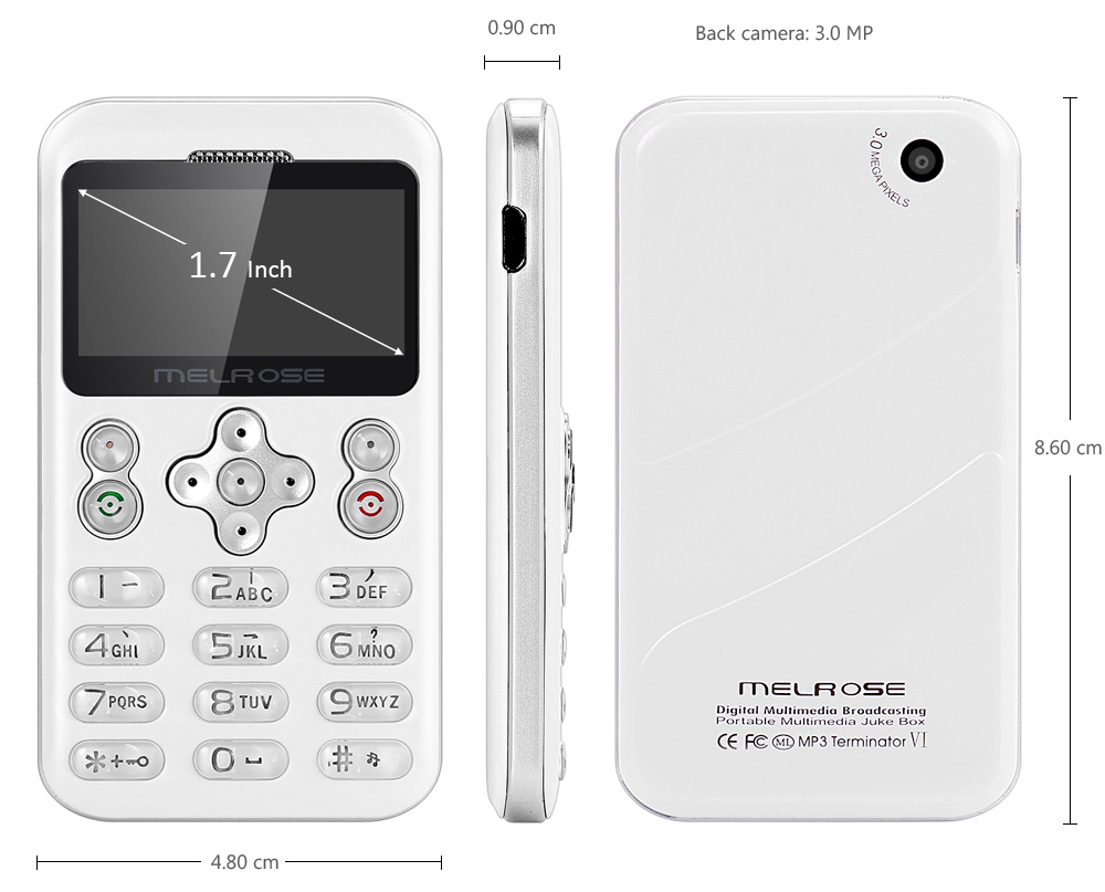 MELROSE M6 1.70 inch Pocket Card Phone Camera Bluetooth MP3 Playback FM Alarm Recorder Calender