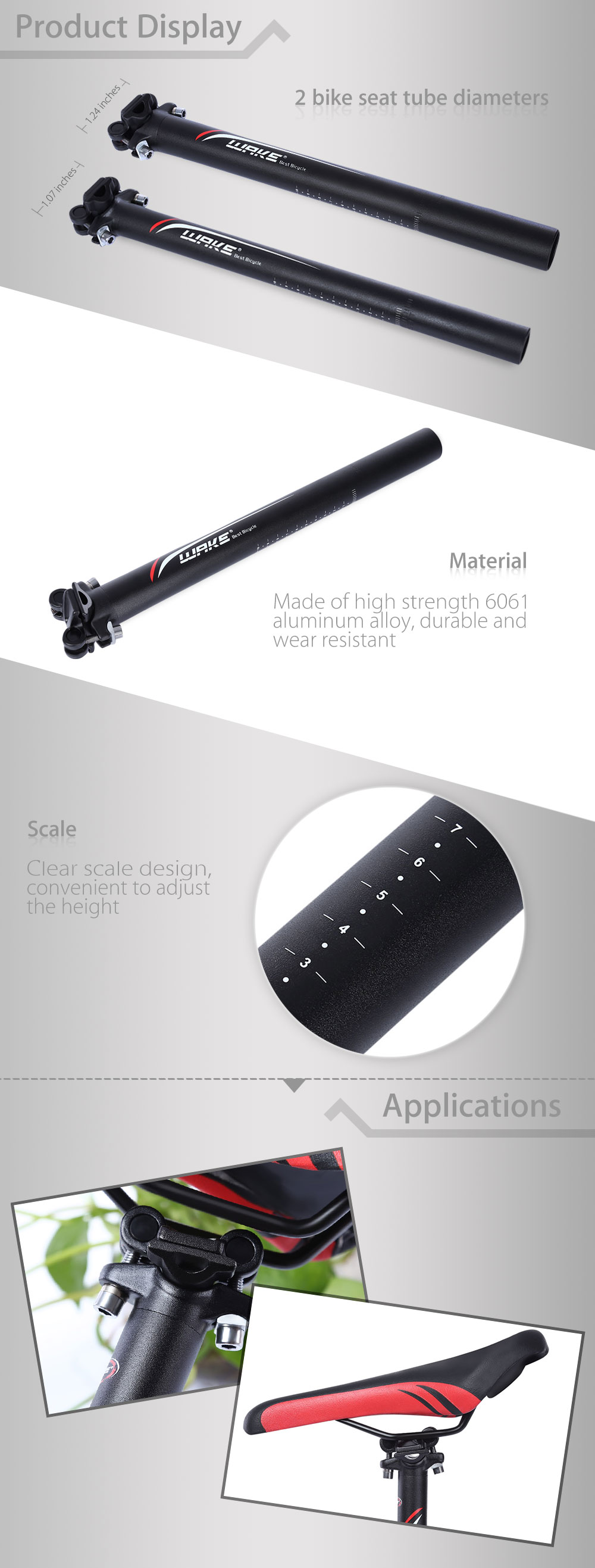WAKE 27.2MM / 31.6MM Bicycle MTB Frosted Aluminum Alloy Bike Seat Post