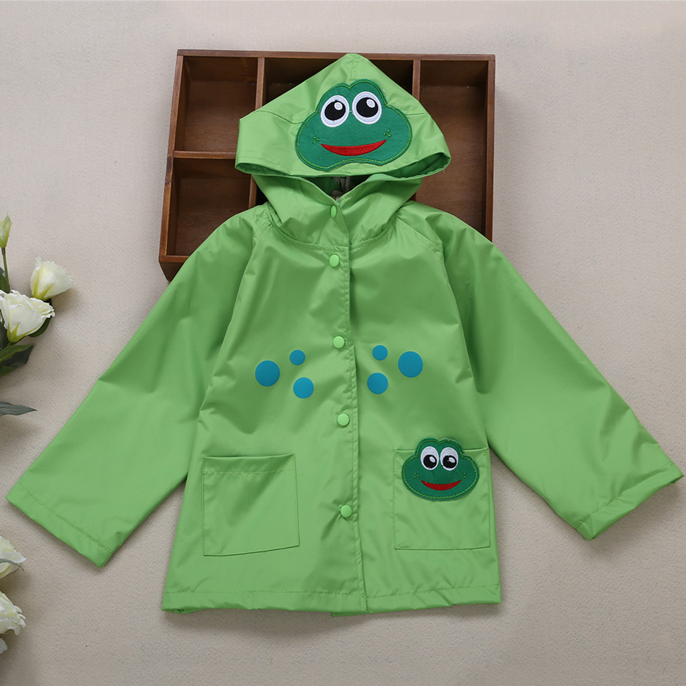 Child Girl Sweet Cartoon Animal Dot Print Jacket Hooded Long Sleeve Snap Fastener Pocket Design Raincoat