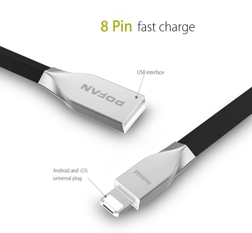 POFAN Zinc Alloy Housing 8 Pin Micro USB Data Transfer and Charging Cable for iPhone Samsung PVC Anti-twining Cord - 120cm POFAN Zinc Alloy Housing 8 Pin Micro USB Data Transfer and Charging Cable for iPhone Samsung PVC Anti-twining Cord - 120cm