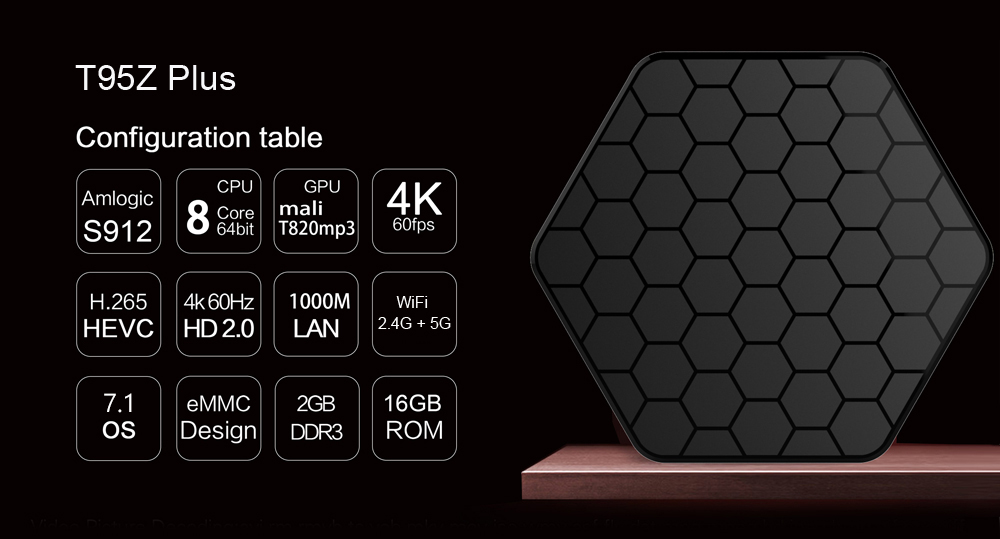Sunvell T95Z Plus Set-top Box Amlogic S912 Octa Core 4K x 2K H.265 Decoding Android 7.1 2.4G + 5G Dual Band WiFi Sunvell T95Z Plus Set-top Box Amlogic S912 Octa Core 4K x 2K H.265 Decoding Android 7.1 2.4G + 5G Dual Band WiFi