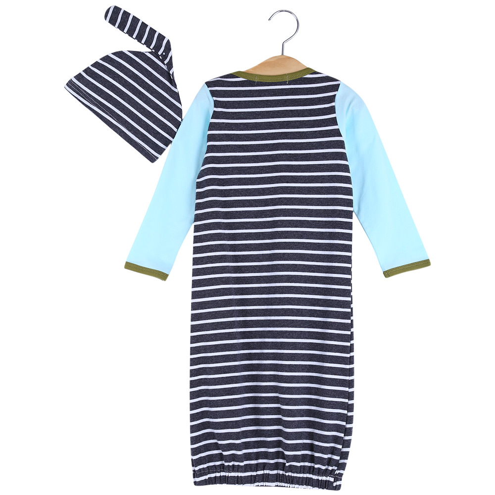 Fashionable Round Collar Long Sleeve Striped Children Romper with Hat