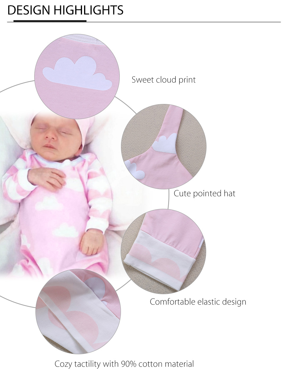 Baby Stylish Cloud Print Cotton Blend Round Collar Long Sleeve Romper with Hat