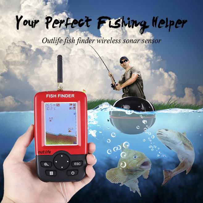 Outlife Portable Fish Finder with Wireless Sonar Sensor LCD Display Outlife Portable Fish Finder with Wireless Sonar Sensor LCD Display