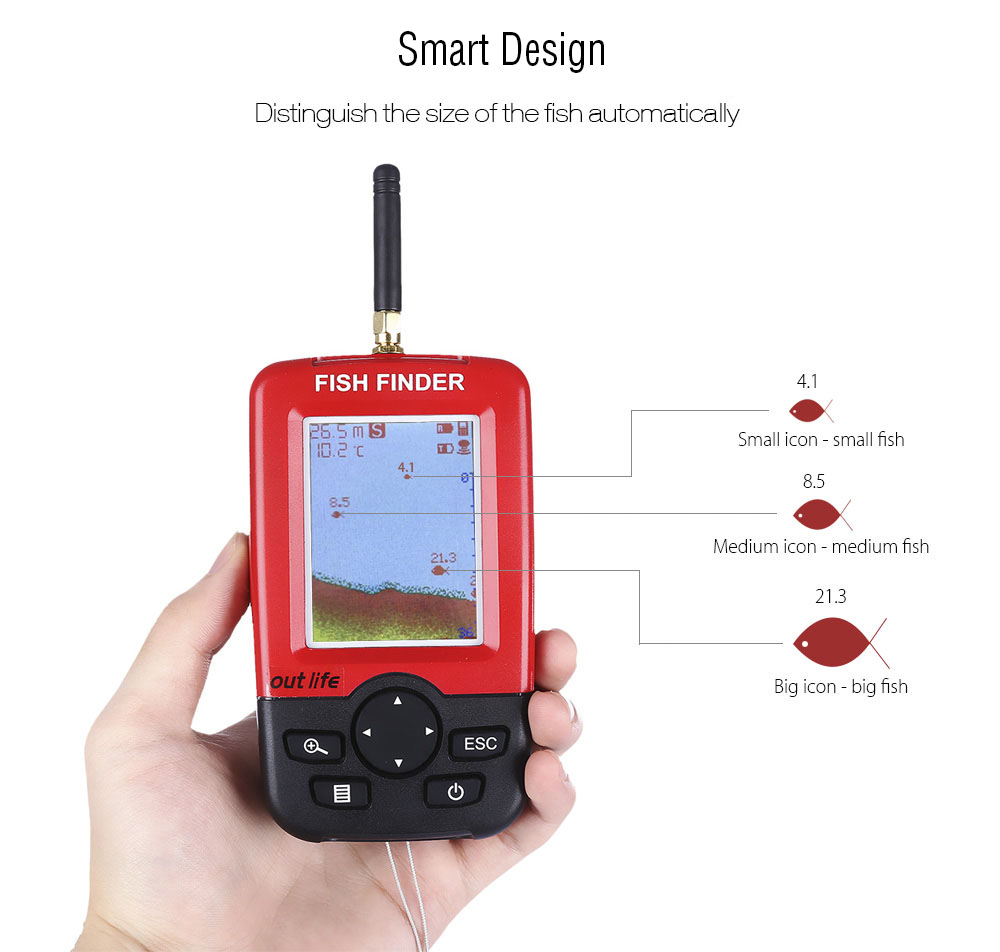 Outlife Portable Fish Finder with Wireless Sonar Sensor LCD Display Outlife Portable Fish Finder with Wireless Sonar Sensor LCD Display
