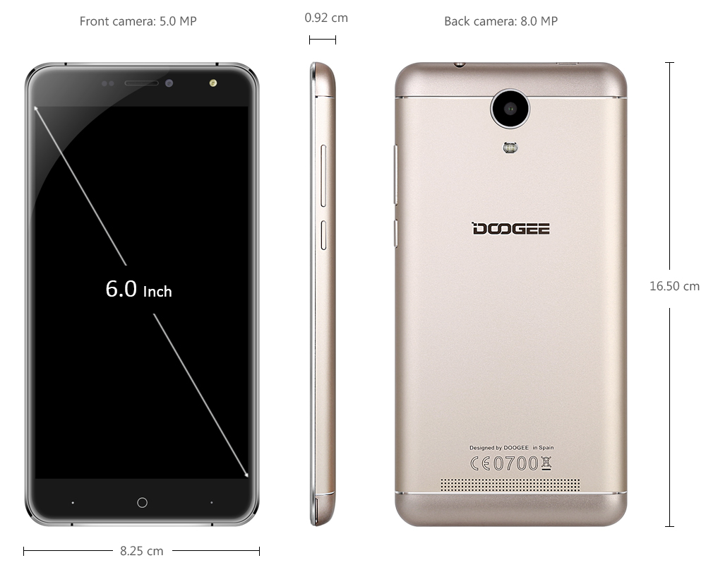 Doogee X7 Pro Android 6.0 6.0 inch 4G Phablet MTK6737 Quad Core 1.2GHz 2GB RAM 16GB ROM 3D VR Proximity Sensor GPS