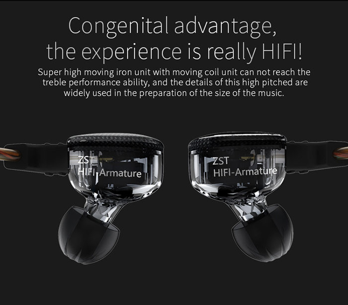 KZ ZST Dynamic HiFi Music In-ear Earphones Noise Canceling Super Bass with Mic Support Hands-free Calls