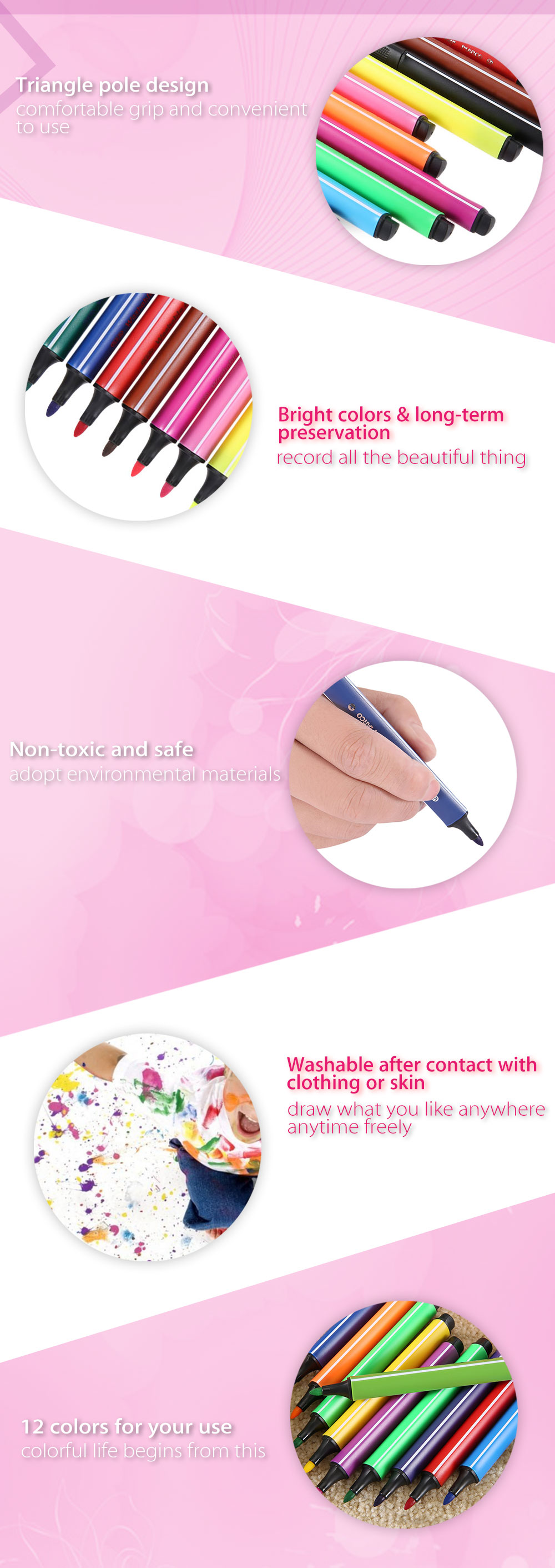 Marco 1232 12 Colors Washable Triangle Pole Water-color Pen Marker Marco 1232 12 Colors Washable Triangle Pole Water-color Pen Marker