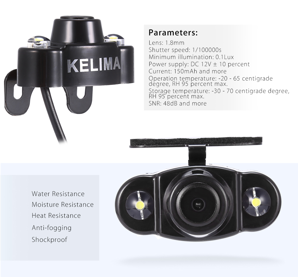 KELIMA CR22 170 Degree Dual LEDs Car Rear View Camera with ACC KELIMA CR22 170 Degree Dual LEDs Car Rear View Camera with ACC