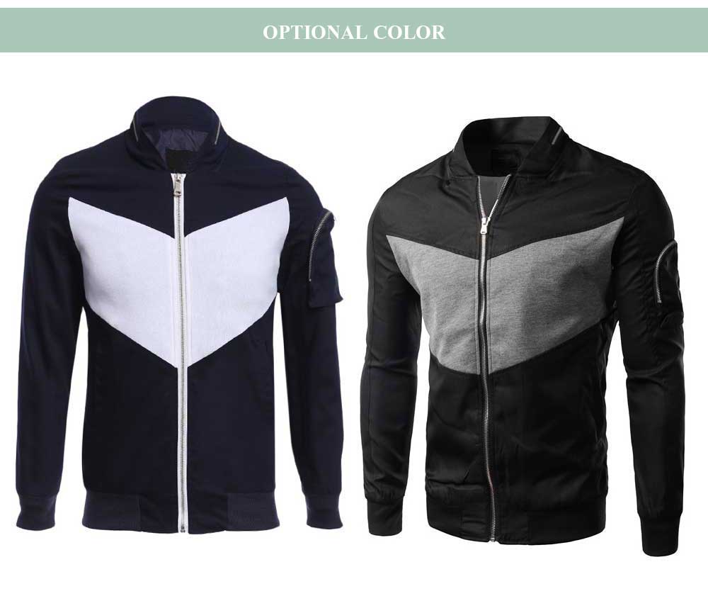 Casual Patchwork Zipper Design Men Stand Collar Coat
