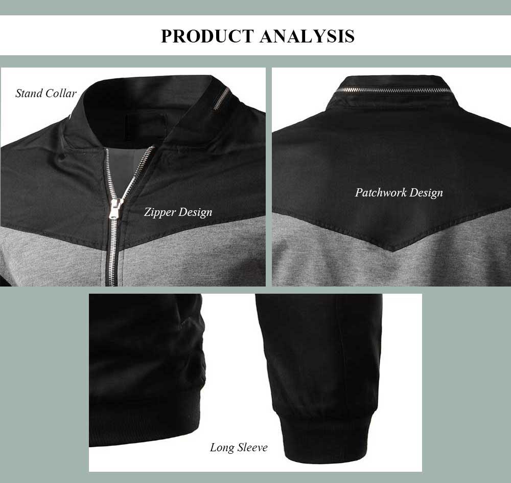 Casual Patchwork Zipper Design Men Stand Collar Coat
