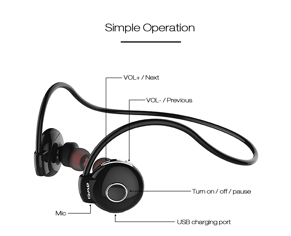 Awei A845BL Bluetooth V4.1 Noise Reduction Neckband Earphones Awei A845BL Bluetooth V4.1 Noise Reduction Neckband Earphones