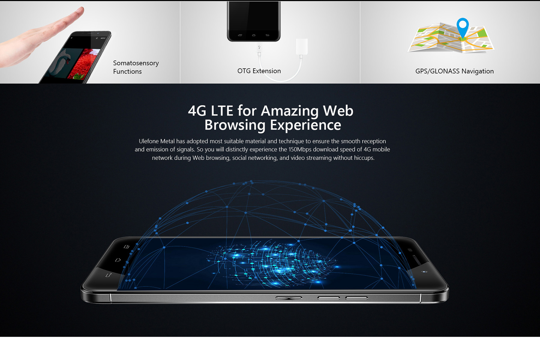 Ulefone Metal Android 6.0 5.0 inch 4G Smartphone MTK6753 Octa Core 1.3GHz 3GB RAM 16GB ROM Fingerprint Scanner GPS OTG Bluetooth 4.0
