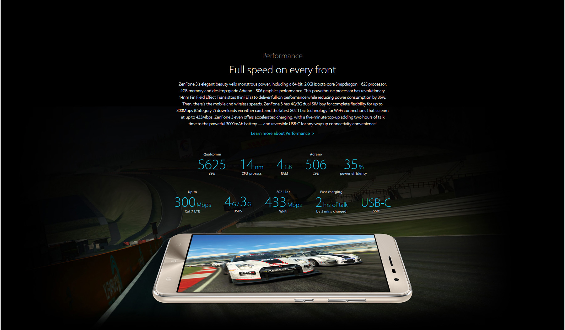Asus ZenFone 3 (ZE552KL) Android 6.0 5.5 inch Corning Gorilla Glass 3 Screen 4G Phablet Qualcomm Snapdragon 625 Octa Core 2.0GHz 4GB RAM 64GB Fingerprint Scanner GPS