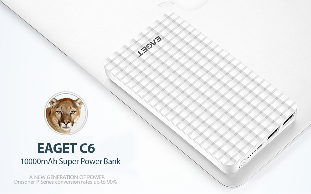 EAGET C6 10000mAh Big Capacity Power Bank Dual USB Output Portable Charger EAGET C6 10000mAh Big Capacity Power Bank Dual USB Output Portable Charger