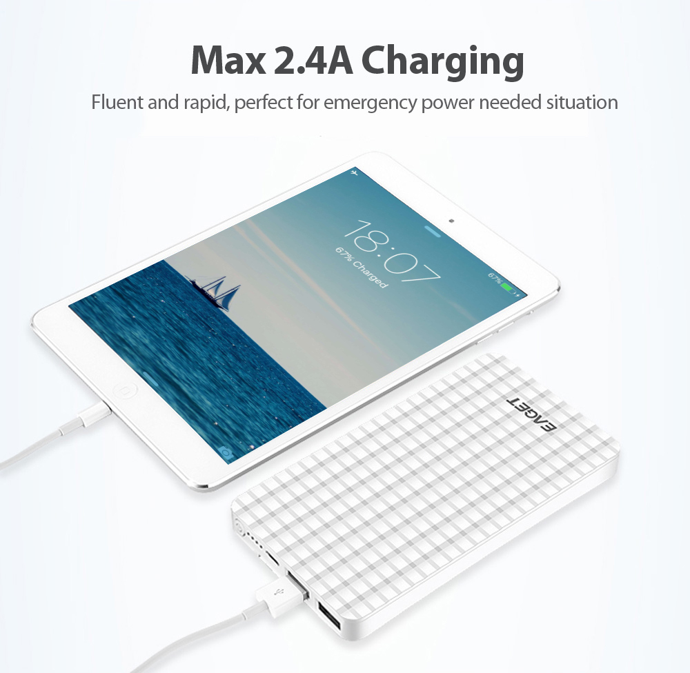 EAGET C6 10000mAh Big Capacity Power Bank Dual USB Output Portable Charger EAGET C6 10000mAh Big Capacity Power Bank Dual USB Output Portable Charger