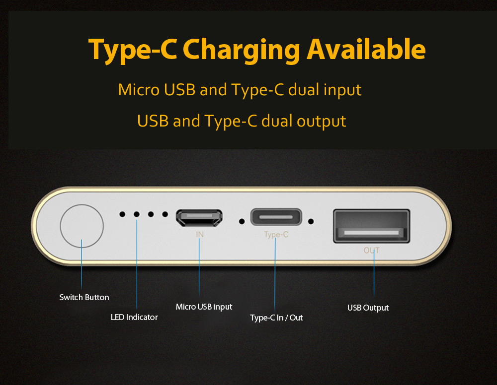 EAGET EQ10 10000mAh QC 3.0 Power Bank with Type-C Input Output Port EAGET EQ10 10000mAh QC 3.0 Power Bank with Type-C Input Output Port