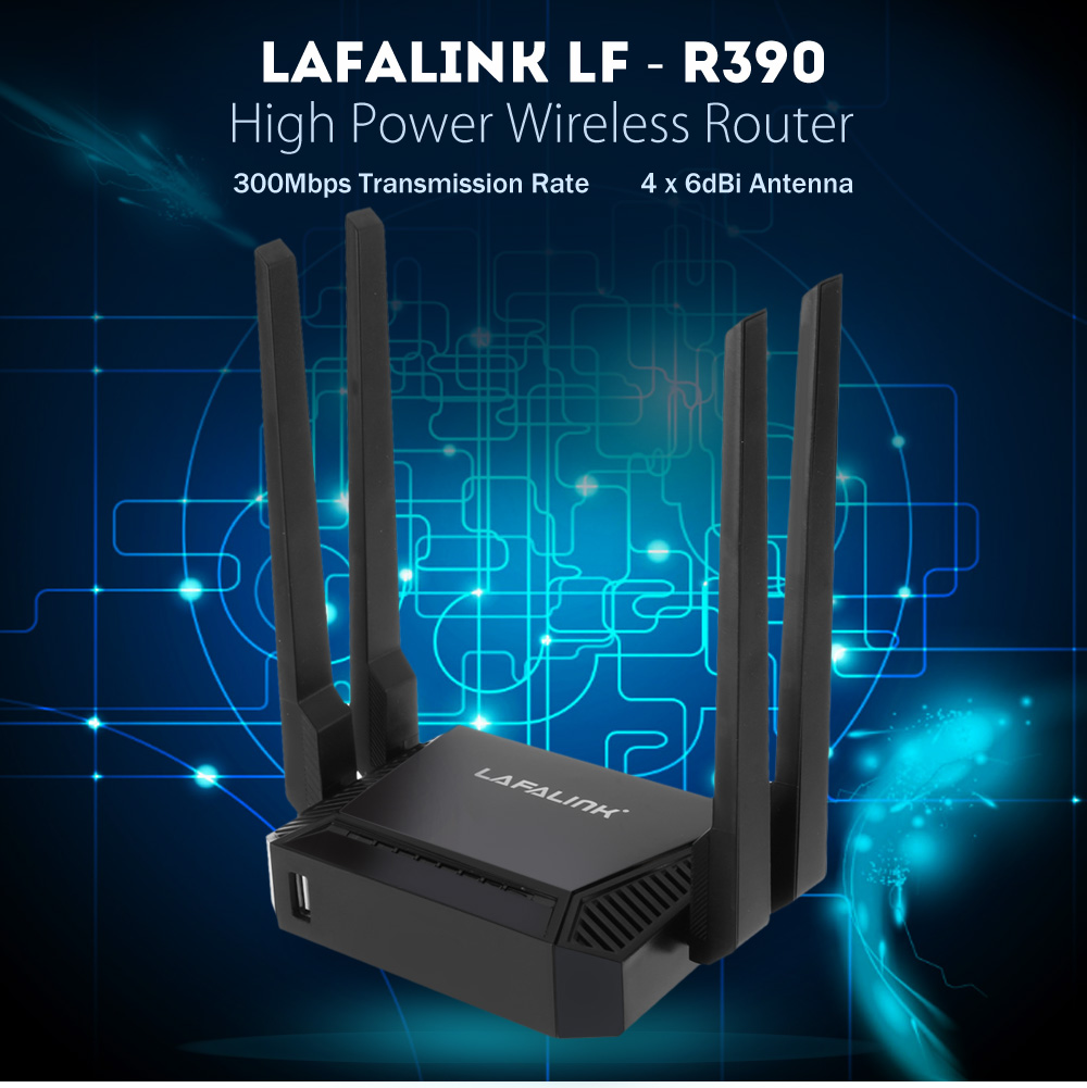 LAFALINK LF - R390 300Mbps High Power 4 x 6dBi Wireless Router LAFALINK LF - R390 300Mbps High Power 4 x 6dBi Wireless Router
