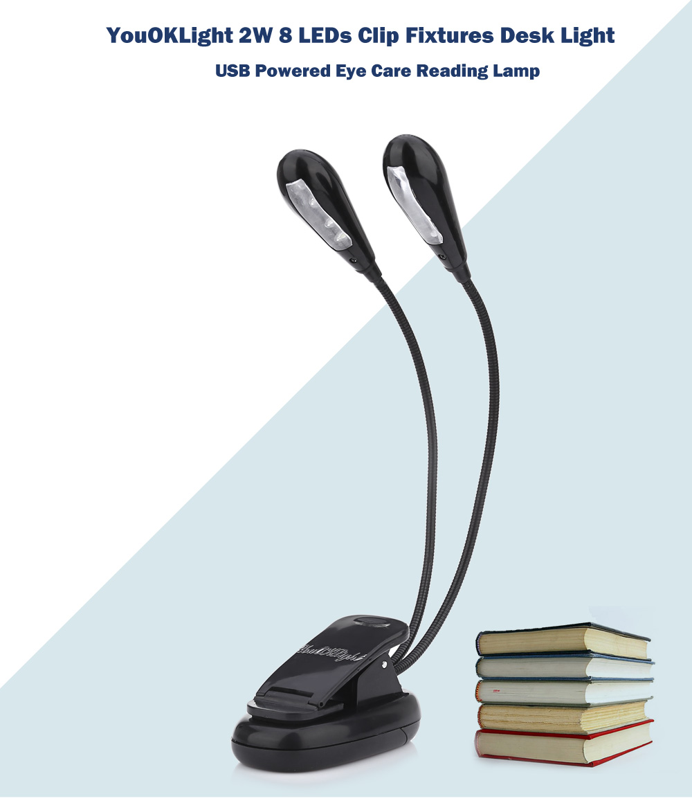 YouOKLight Dual Head 2W 8 LEDs USB Powered Clip Fixtures Desk Light Eye Care Reading Lamp YouOKLight Dual Head 2W 8 LEDs USB Powered Clip Fixtures Desk Light Eye Care Reading Lamp