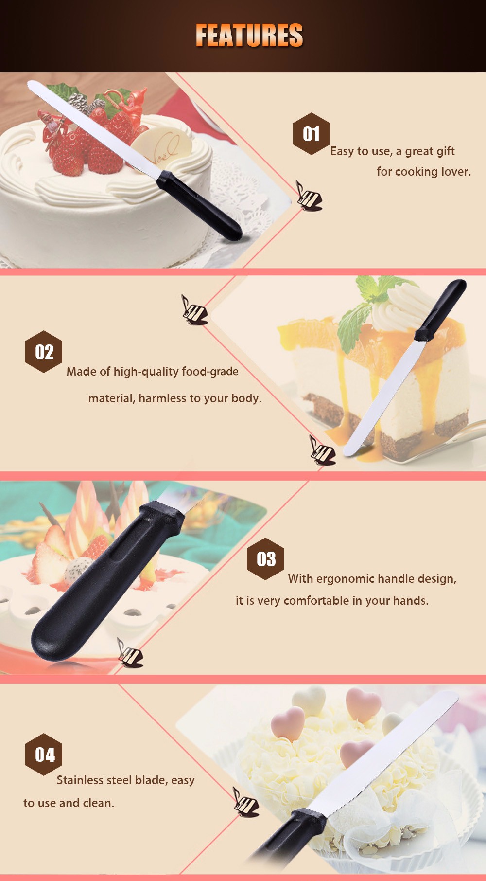 DIY Stainless Steel Cake Cream Fondant Straight Smoother Smudge Tool DIY Stainless Steel Cake Cream Fondant Straight Smoother Smudge Tool