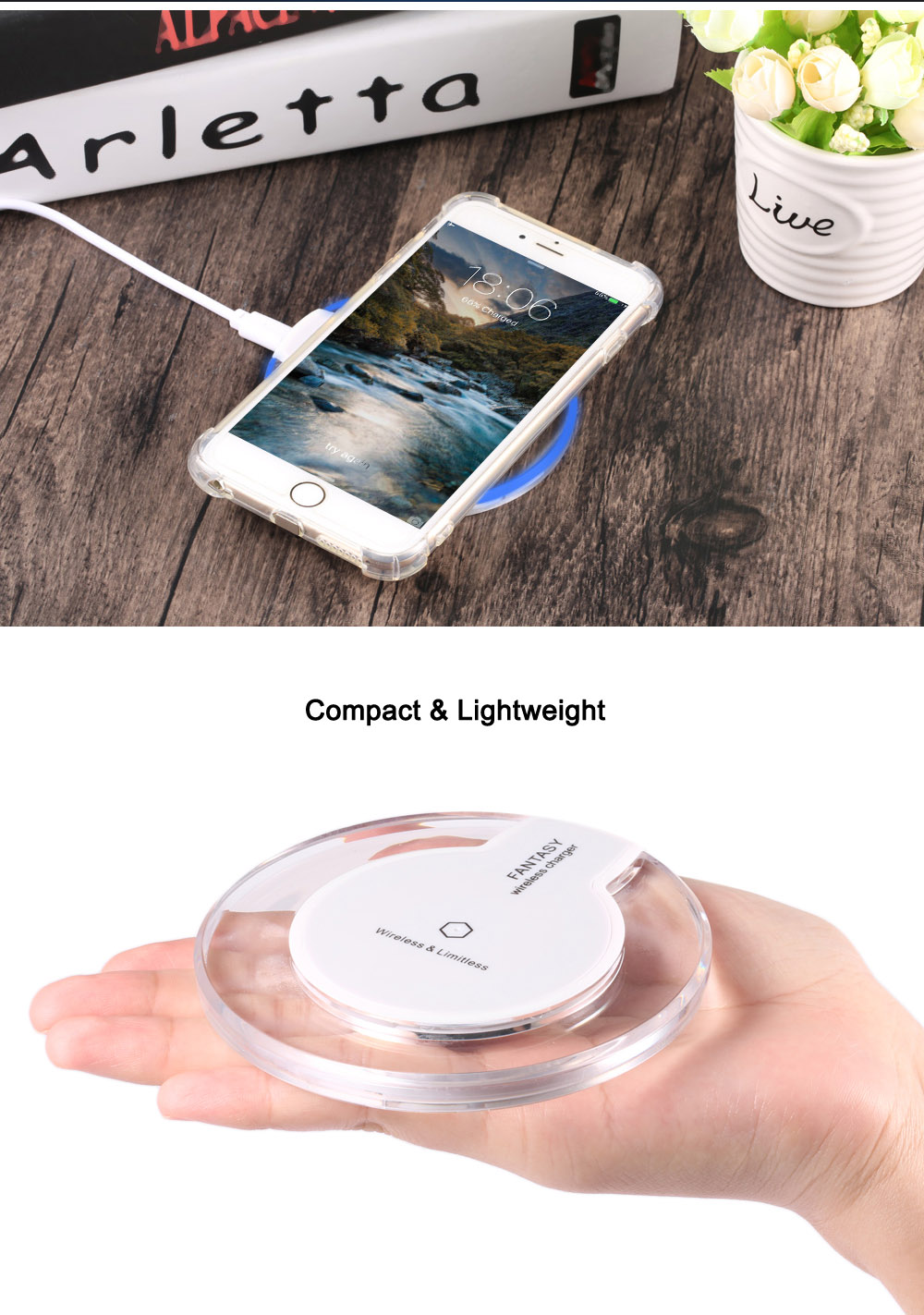 Crystal Clear Qi Wireless Charger + Charging Receiver + Transparent Protection Case for iPhone 6 Plus / 6S Plus