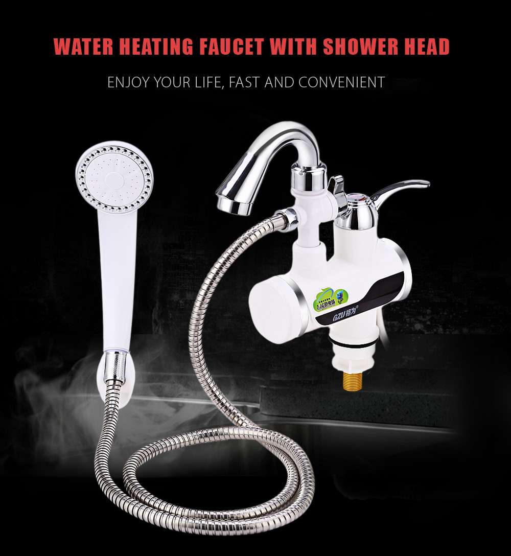 GZU Instant Electric Water Heater Kitchen Bathroom LCD Temperature Display Heating Faucet with Shower Head GZU Instant Electric Water Heater Kitchen Bathroom LCD Temperature Display Heating Faucet with Shower Head