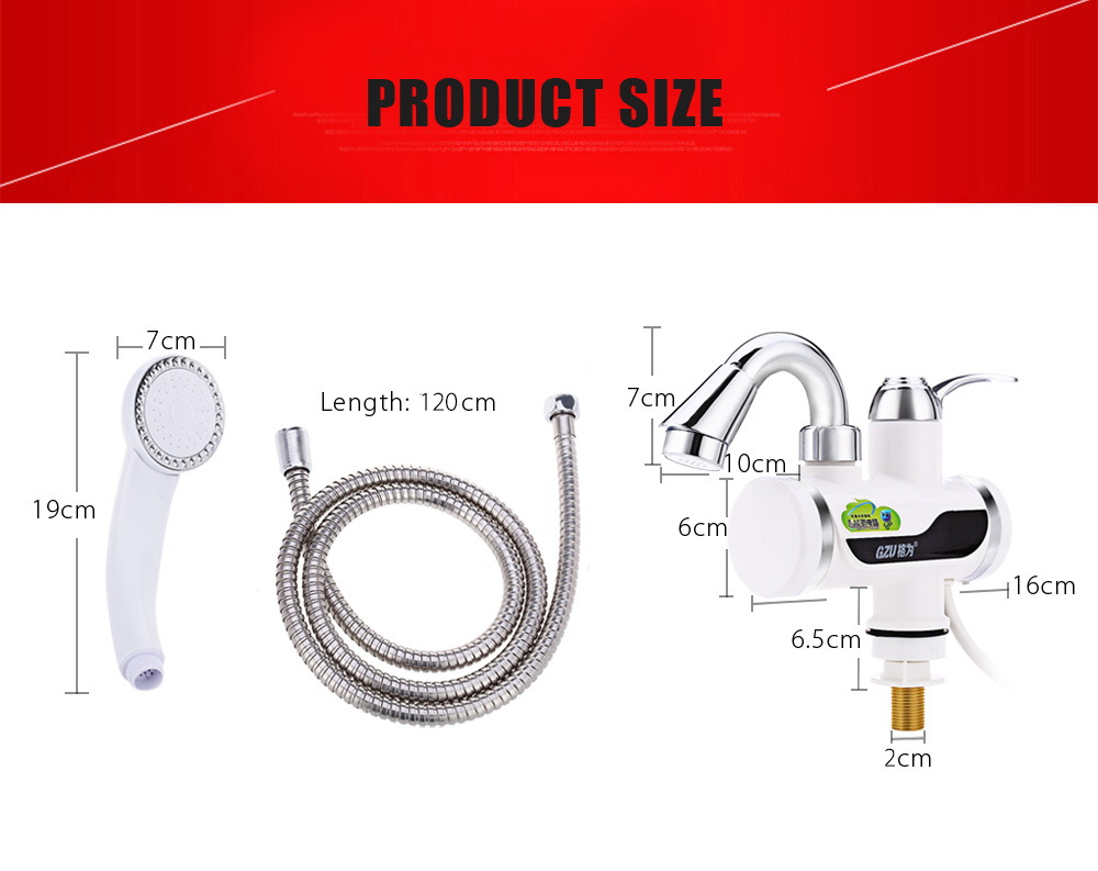 GZU Instant Electric Water Heater Kitchen Bathroom LCD Temperature Display Heating Faucet with Shower Head GZU Instant Electric Water Heater Kitchen Bathroom LCD Temperature Display Heating Faucet with Shower Head