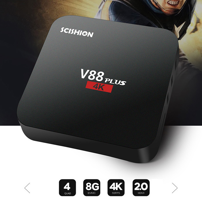 SCISHION V88 plus TV Box Rockchip 3229 Quad-core Android WiFi H.265 VP9 4K Smart Media Player SCISHION V88 plus TV Box Rockchip 3229 Quad-core Android WiFi H.265 VP9 4K Smart Media Player
