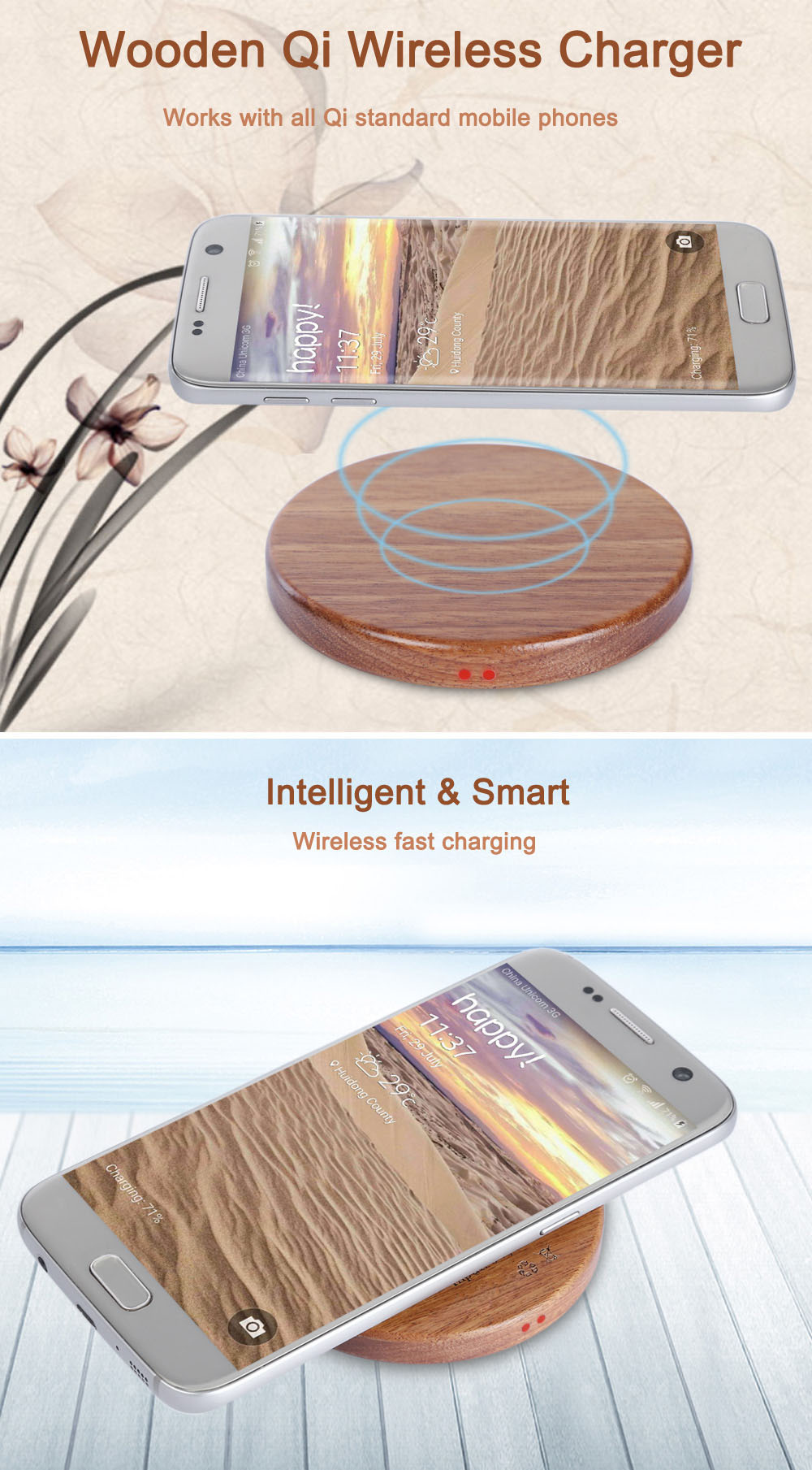 Wooden Mini Qi Wireless Charger Charging Pad