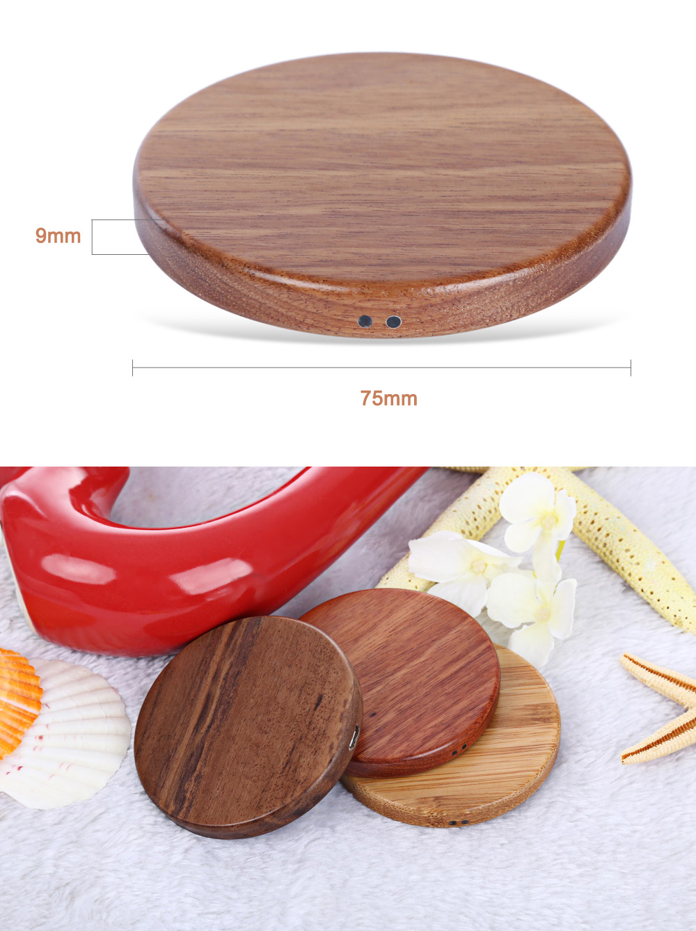 Wooden Mini Qi Wireless Charger Charging Pad