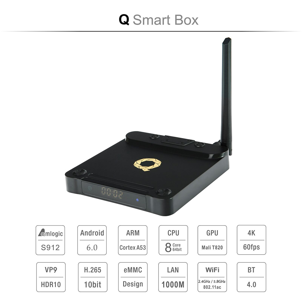HIFIXPLAY Q Smart TV Box Android 6.0 Amlogic S912 Octa-core H.265 VP9 Supporting 802.11ac 2.4GHz / 5.8GHz WiFi Bluetooth 4.0 HIFIXPLAY Q Smart TV Box Android 6.0 Amlogic S912 Octa-core H.265 VP9 Supporting 802.11ac 2.4GHz / 5.8GHz WiFi Bluetooth 4.0