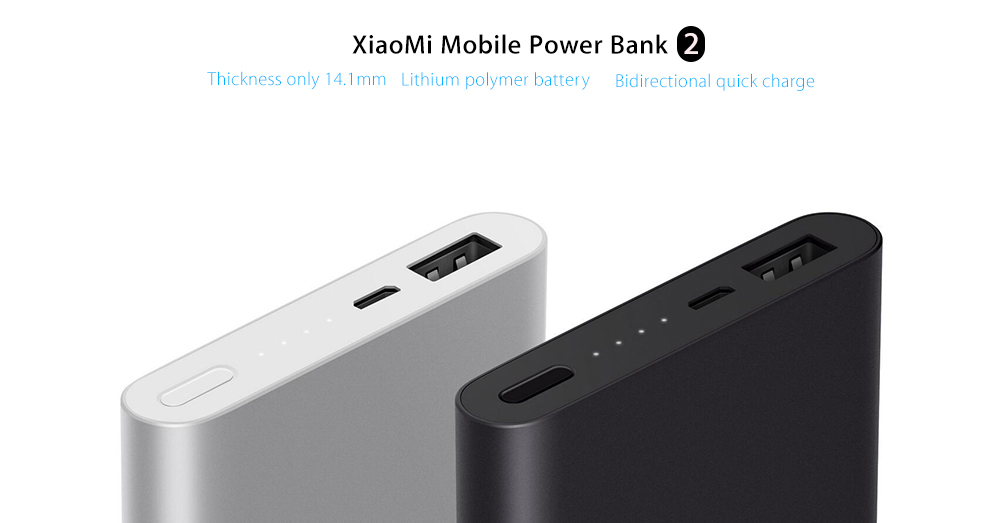 Original Xiaomi Bidirectional Quick Charge 10000mAh Portable Power Bank 2 Aluminium Alloy Housing Ultra-thin Body