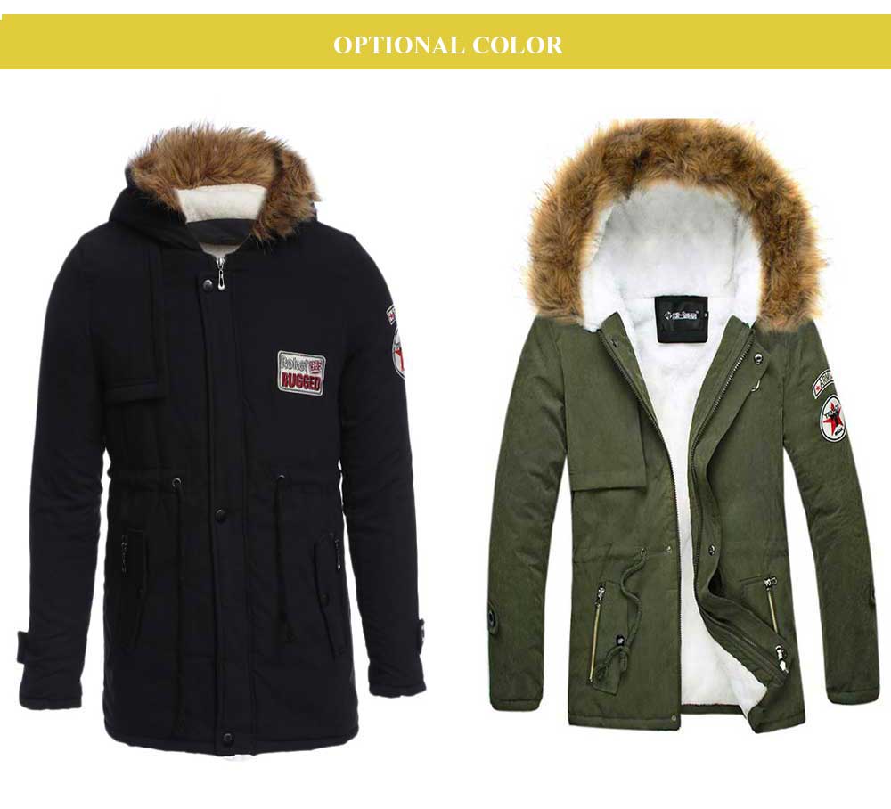 Casual Shoulder Mark Decoration Draw String Warm Hooded Coat for Men